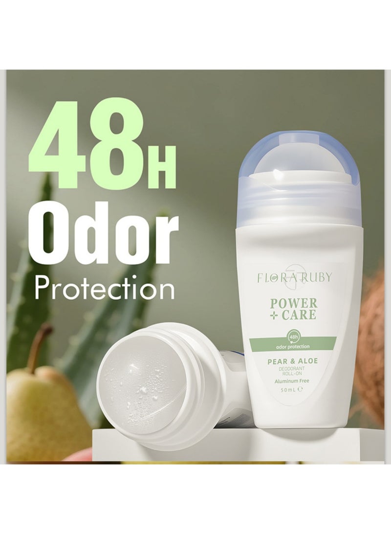 Flora Ruby رولون ديودورانت للباطن بالآلو فيرا والكمثرى 50 مل – مضاد للعرق الأصلي بحماية من الرائحة لمدة 48 ساعة | تركيبة نباتية خالية من الألومنيوم بمعصرة الآلو فيرا والكمثرى | خالية من الكحول والبارابين، رولون سلس للباطن الحساس | حملة سهلة وروحانة طازجة وجفاف طوال اليوم - Image 3